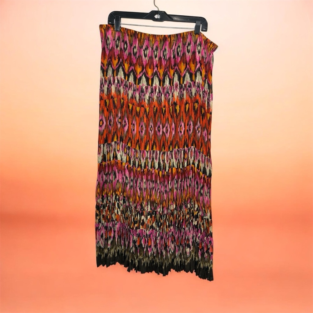 Women's Multicolor Ikat Print Pleated Midi Skirt 14/16